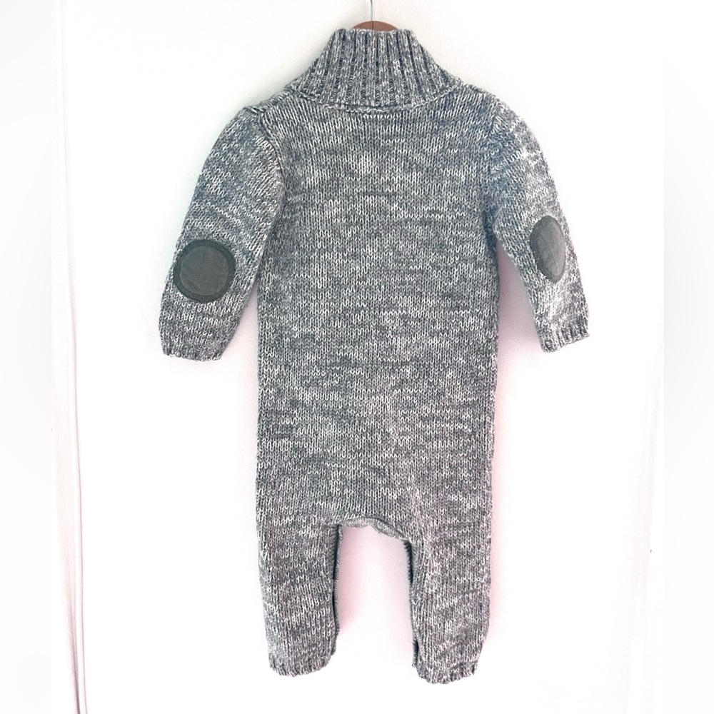 Like New Sweater Jumpsuit, Shawl Collar, Elbow Patches, Cozy & Warm Gray